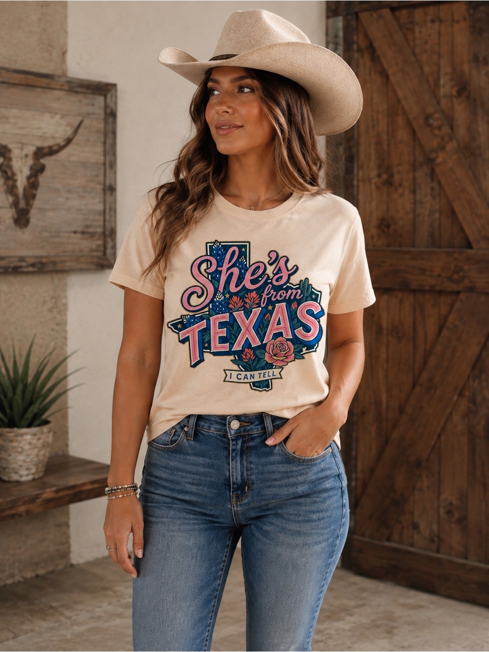 Women’s 'She's From Texas' Graphic Tee - Cream-new